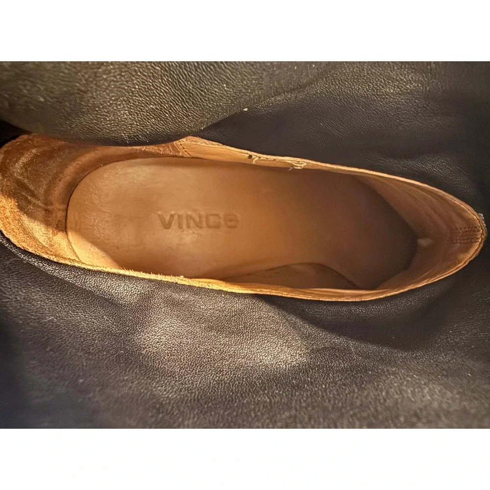 Vince Black Leather Slouchy Ankle‎ Boots Wood Block Heel Size 9.5B Italy